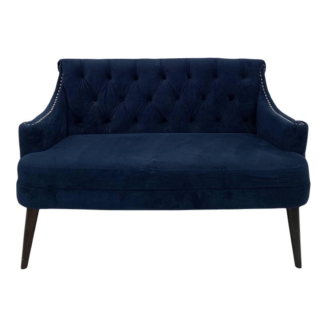 Navy Blue Velvet Tufted Sofa Chairish
