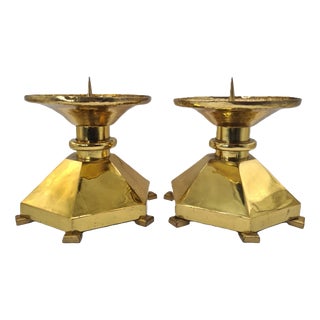 Large Brutalist Brass Candlesticks, Europe, 1970s, Set of 2 For Sale