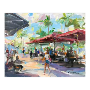 Igor Korotash, Red Umbrella - South Beach Miami, Original Painting, 2018