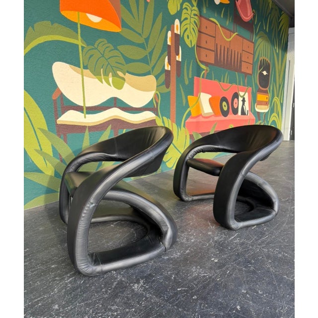 Authentic Postmod Jaymar Leather Tongue Lounge Chair Pair For Sale In Tampa - Image 6 of 10