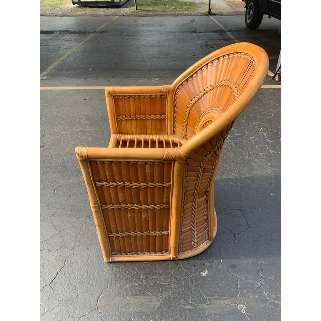 Wood Vintage Bloomingdale's Coastal Split-Rattan & Bamboo "Sunrise" Armchair – Made in Philippines For Sale - Image 7 of 7