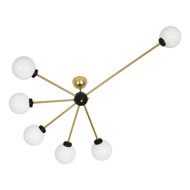 Vintage Brass and Glass Chandelier from Stilnovo, 1960s For Sale
