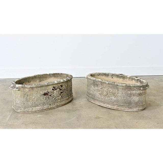 Stone Gray English Pair of 1920s Oval Cast Stone Planters For Sale - Image 8 of 11
