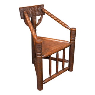 Antique Turner's Chair, English Oak, Warwick, Old Saxon, Elbow Seat, Victorian For Sale
