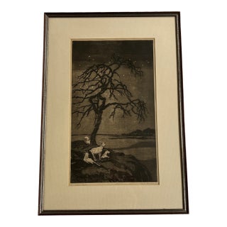 1940s "Western Night" Original Aquatint Etching For Sale