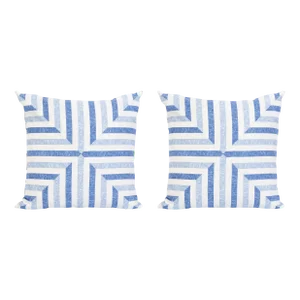 Palm Orleans Seersucker Blue Mitered Stripe Euro Pillow Shams- Set of 2
