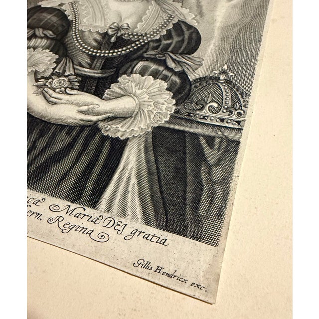 17th Century Engraving of Queen Henrietta Maria After Sir Anthony van Dyck Original antique copper engraving depicting...