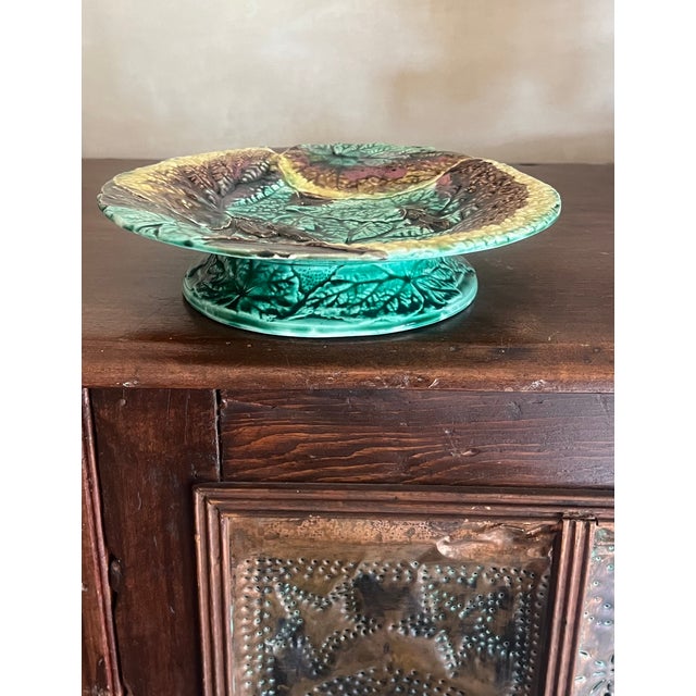 Antique European Begonia Leaf Footed Compote For Sale - Image 10 of 11