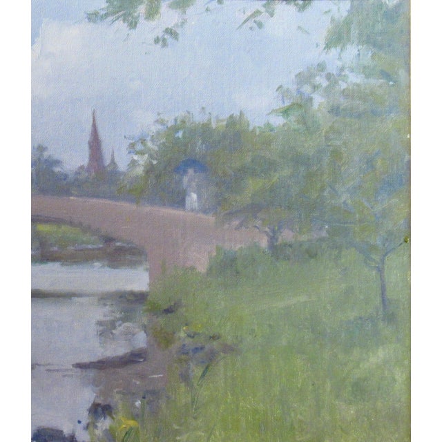 David P. Curtis Landscape With Bridge C. 1980 Painting For Sale - Image 4 of 7