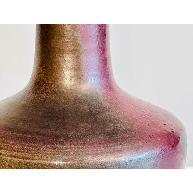 Brown and Ruby ​​Red Studio Ceramic Art Bottleneck Vase by Jürgen Riecke, Germany, 1960s For Sale - Image 4 of 15