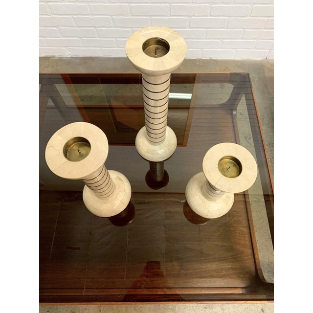Maitland - Smith Tessellated Stone and Brass Candlesticks - Set of 3 For Sale - Image 4 of 13