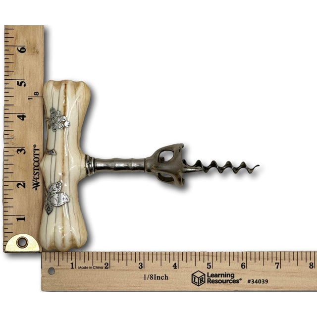 Fine & Unusual Antique American Victorian Sterling Silver Inlayon Bone Wine Corkscrew - Circa 1900 For Sale - Image 18 of 18