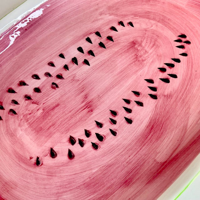 Ceramic 1980s Vintage Americana Boho Chic Arts & Crafts Hand-Painted Ceramic Watermelon Platter. For Sale - Image 7 of 12