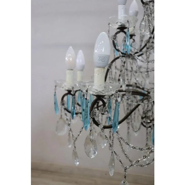 Blue Large Crystal Chandelier with 18 Bulbs, 1930s For Sale - Image 8 of 12