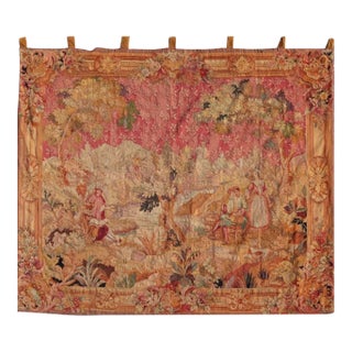 Late 19th Century French Aubusson Pastoral Tapestry With Figures and Floral Border For Sale