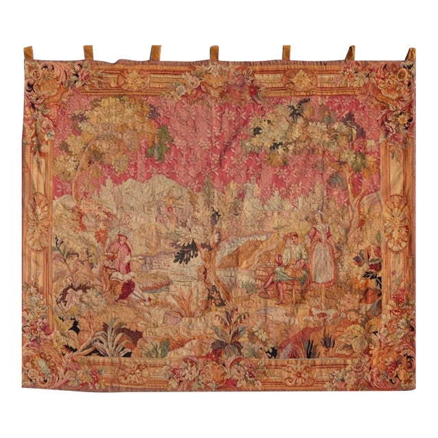 Late 19th Century French Aubusson Pastoral Tapestry With Figures and Floral Border For Sale