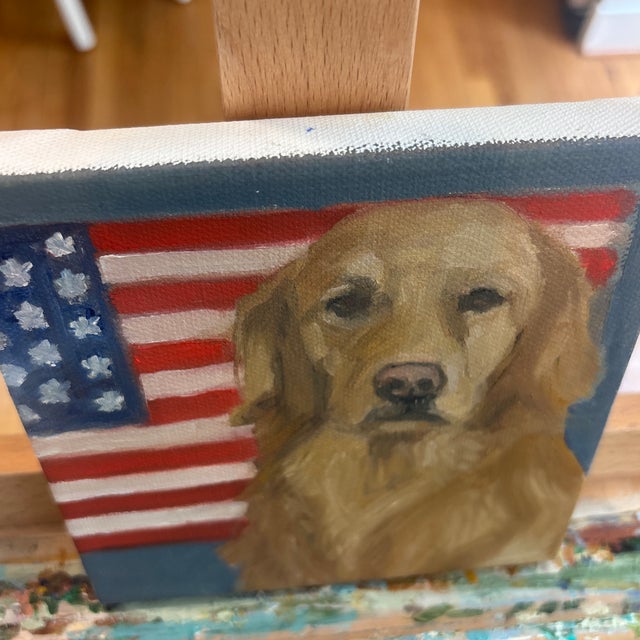 Lab With American Flag an Original Oil Painting by Michelle Heimann . For Sale In Cincinnati - Image 6 of 6
