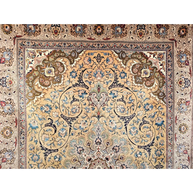 Vintage Persian Tabriz Rug, Handwoven Wool, Floral Pattern, Moss Green & Caramel, 7’ X 10’ For Sale - Image 12 of 12