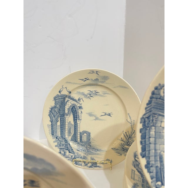 French Faience Plates by Gien, Architectural Ruins Faience, Set of 18 For Sale In West Palm - Image 6 of 10