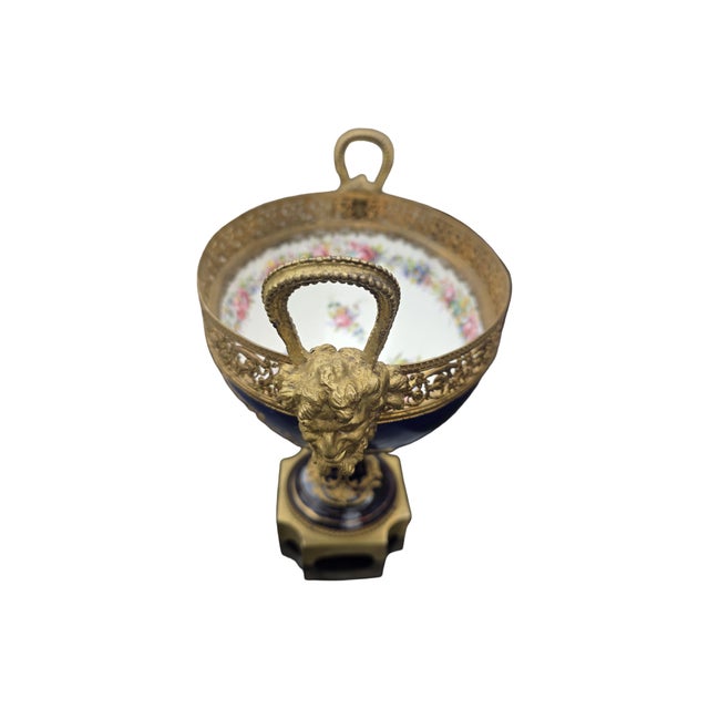 Antique French Sevres Style Porcelain & Gilt Bronze Centerpiece Urn With Figural Handles For Sale - Image 4 of 10