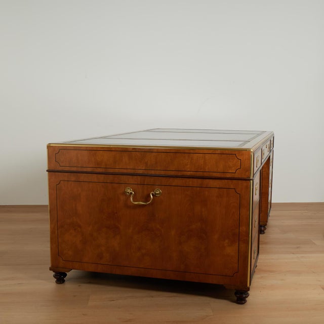 Vintage Large Scale Leather Top Campaign Style Partners Desk by Baker For Sale - Image 18 of 18