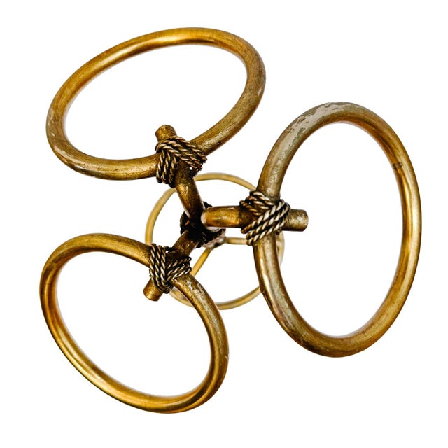 Metal 1960s Italian Tole Gilt Rope Three Ring Towel Holder For Sale - Image 7 of 7