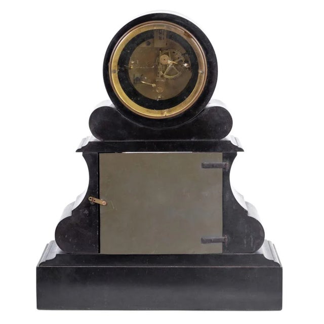 French Black Sand Green Marble Mantel Clock For Sale - Image 4 of 4