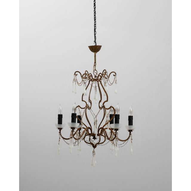 20th Century Italian Rococo Revival Gilt Metal Chandelier With Glass Drops For Sale - Image 17 of 18