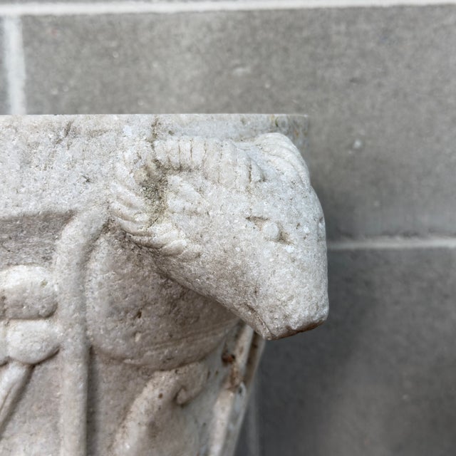 White Large Antique White Marble Vase with Carved Ram's Head, 20th Century For Sale - Image 8 of 13
