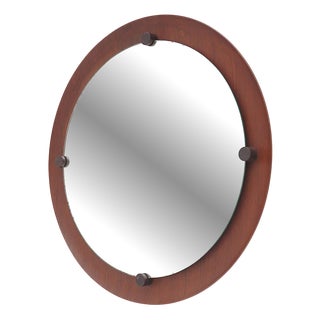 Round Mirror in Curved Plywood, 1960s For Sale
