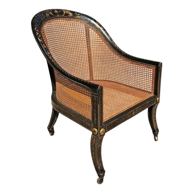 19th Century French Regency Gilt-Painted and Caned Tub Chair For Sale