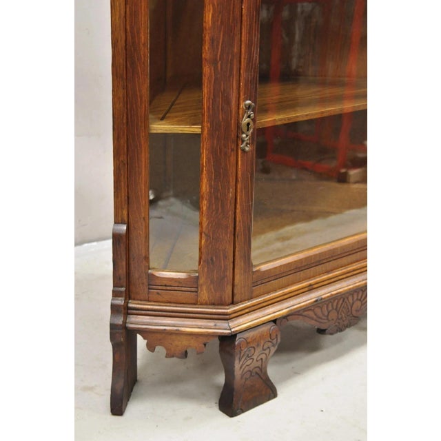 Antique Victorian Renaissance Oak Glass Door Carved Curio Corner China Cabinet For Sale - Image 11 of 12