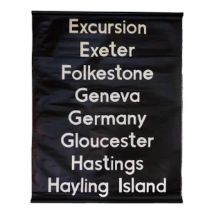 Mid Century Uk Bus Transit Sign on Linen | Gloucester Geneva Germany