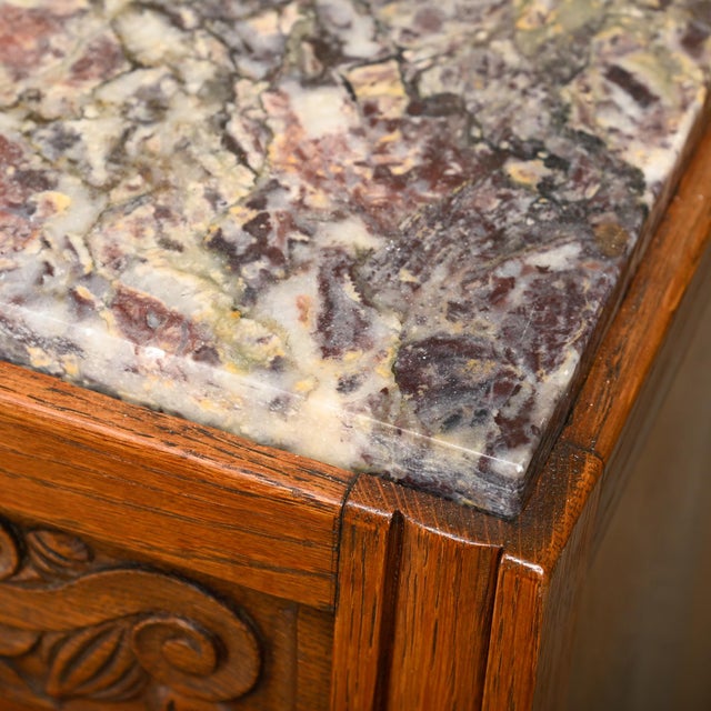 French Art Deco Nightstands in Oak and Marble, 1930s, Set of 2 For Sale - Image 12 of 18