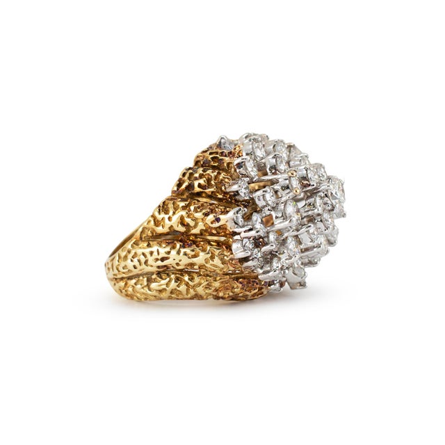Modern Vintage 18k Yellow Gold Platinum 7.04ctw Two-Tone Bombe Cluster Cocktail Ring, Size 6 For Sale - Image 3 of 8