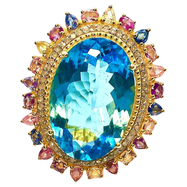 Bochic "Orient" Vintage Multi Sapphire, Topaz & Diamond Ring Set 18K Gold & Silver For Sale - Image 15 of 18