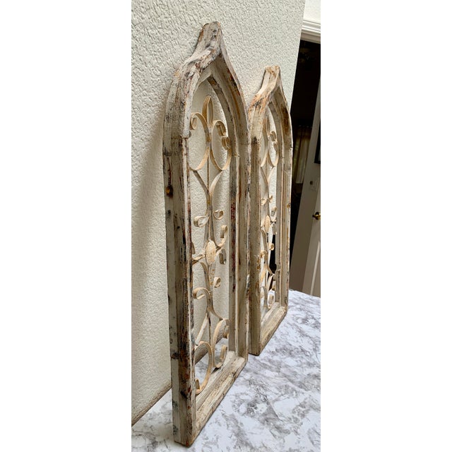Farmhouse Vintage Set of Two Wall Decor Arched Cathedral Church Windows For Sale - Image 3 of 8