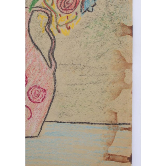 1940s Scandinavian Folk Art Outsider Naive Drawing, Floral Still Life in Vase For Sale - Image 4 of 6