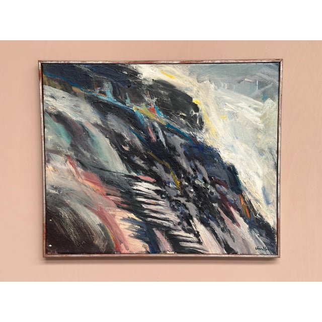 Original Swedish Oil on Canvas – “Abstract Landscape” by Chennet Juhlin – Signed – Vintage & Framed – 63 × 52 cm (24.8" ×...