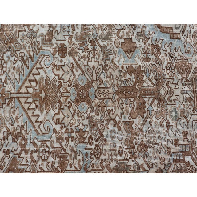 Vintage Hand-Knotted Heriz Rug With Sub-Geometric Design in Natural Tones 8'1 X 11'1 For Sale - Image 11 of 16