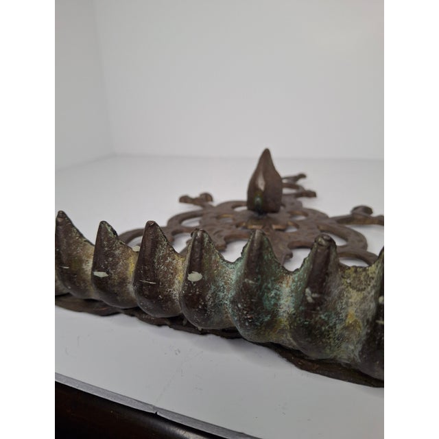 Antique Moroccan Jewish Hanukkah Menorah Lamp | 19th C North African Cast Brass For Sale - Image 10 of 11