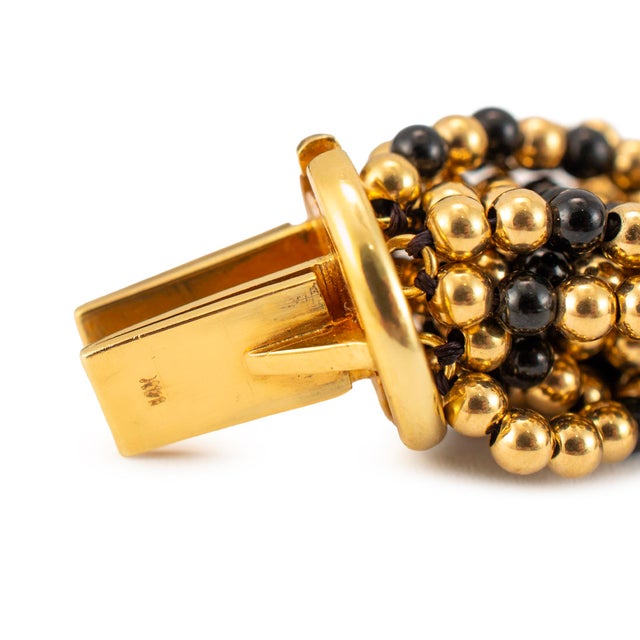 Vintage 14k Yellow Gold Emerald Diamond Multi Strand Onyx Bead Pendant Necklace For Sale In Houston - Image 6 of 8