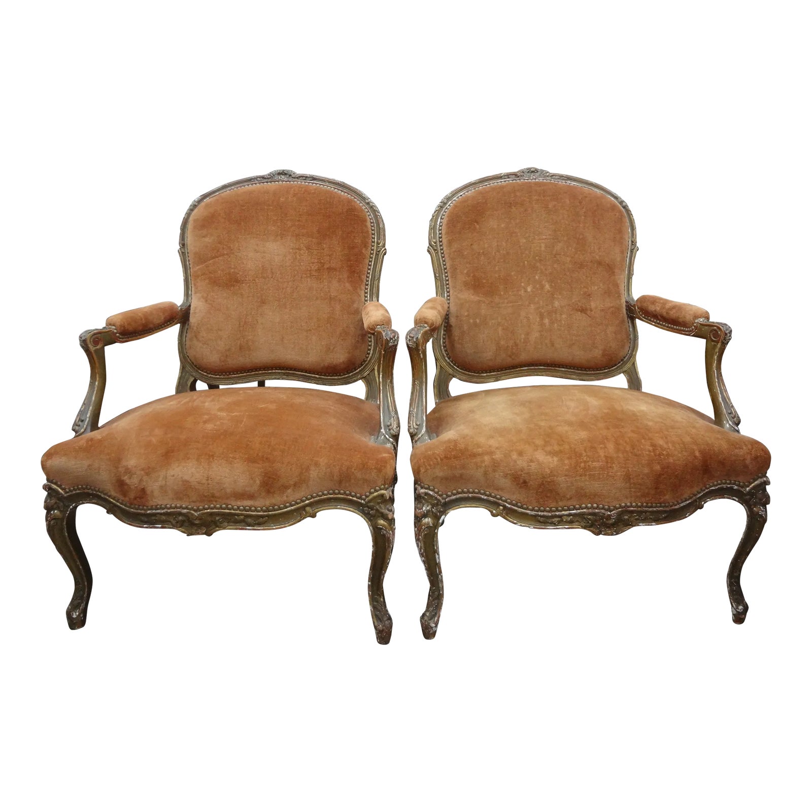 Pair of 19th Century French Louis XV Style Giltwood Chairs | Chairish