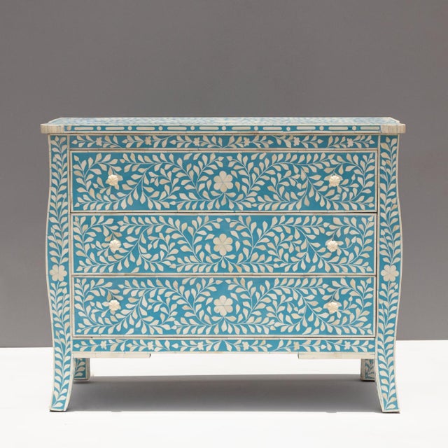 French-Inspired Arabesque Bone Inlay Three-Drawer Chest by House of Jaipur For Sale - Image 4 of 5