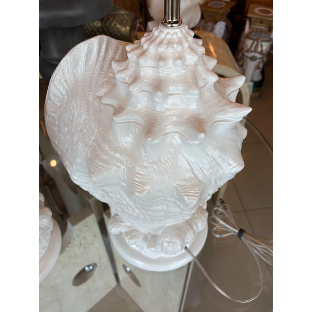 Hollywood Regency Vintage Palm Beach Plaster Shell Table Lamps Serge Roche Style Newly Wired - a Pair For Sale - Image 3 of 14