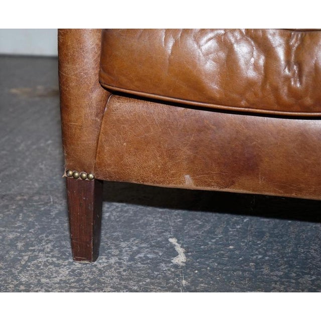 Vintage Brown Heritage Leather Reading Lounge Armchair in the style of Halo and Timothy Oulton For Sale - Image 14 of 16