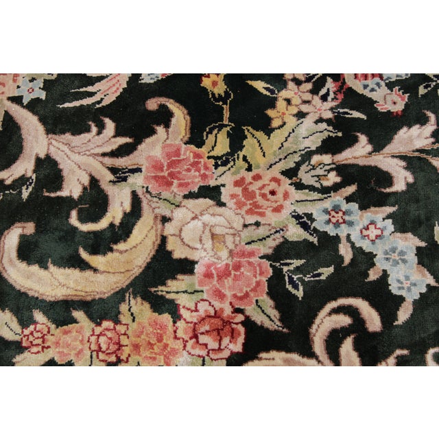1950s Fine Quality Silk Green & Multicolor Approx. 14 X 10 Rug For Sale - Image 5 of 16