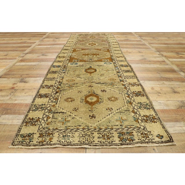 Textile Mid 20th Century Vintage Turkish Oushak Runner 03'09 X 11'11 For Sale - Image 7 of 10