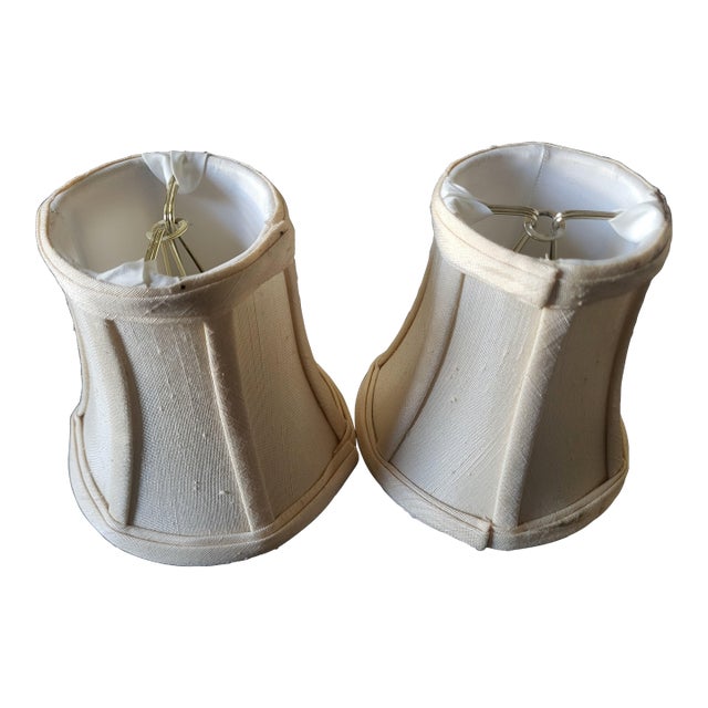 Contemporary Pair of Fabric Beige Clip-on Lamp Shades For Sale