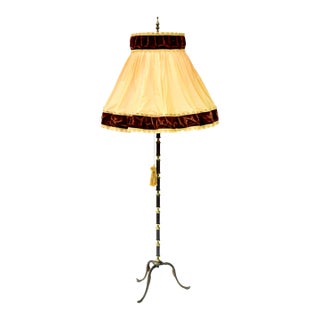 Mid 20th Century German-Imported Vintage Floor Lamp With Monumental Enormous Ornate Velvet & Lace Shade For Sale